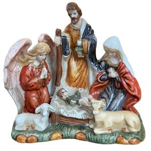 Vintage Nativity Decoration by Decorator's Touch Ceramic 4.5" Tall 4.5" wide